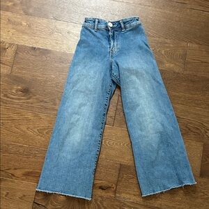 Zara girls denim Jeans wide leg frayed hem size 10